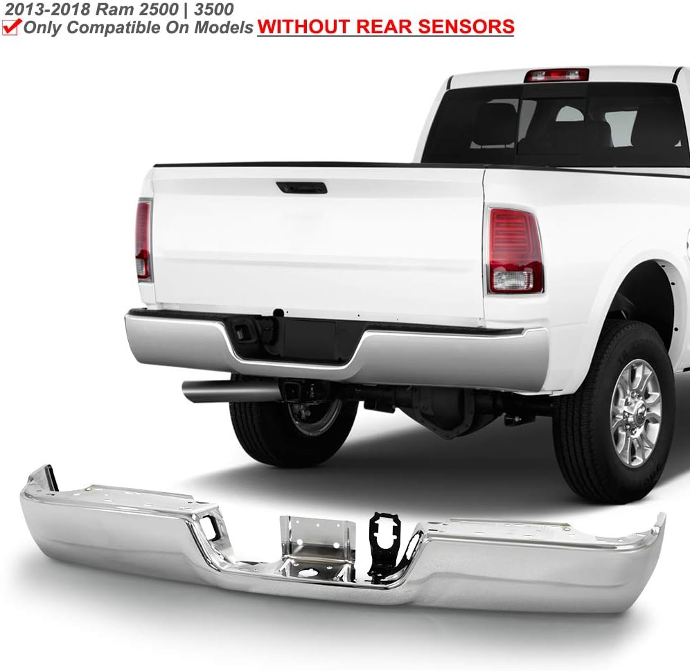 ACANII - For 2013-2018 Dodge Ram 2500 3500 w/o Sensor Holes Chrome Steel Rear Step Bumper Face Bar Assembly