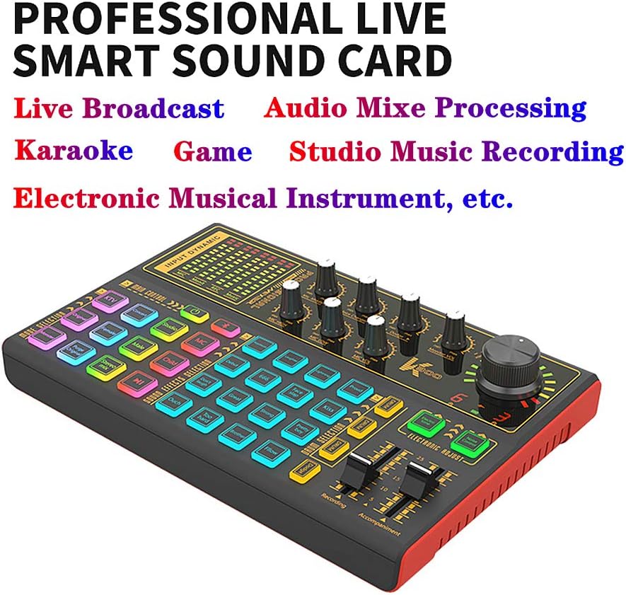 Professional Audio Mixer, K300 Live Sound Card and Audio Interface Sound Board with Multiple DJ Mixer Effects,Voice Changer and LED Light, Prefect for Streaming/Podcasting/Gaming/Recording/YouTube/PC Pack of 2
