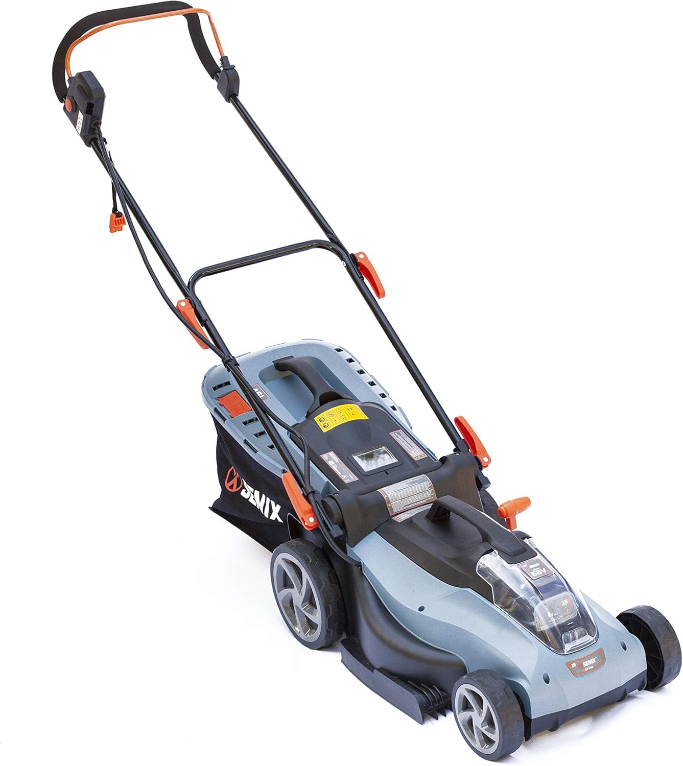 SENIX 58 Volt Lithium-Ion Cordless Brushless Push Lawn Mower with Battery and Charger Include, Blue, 15 Inch