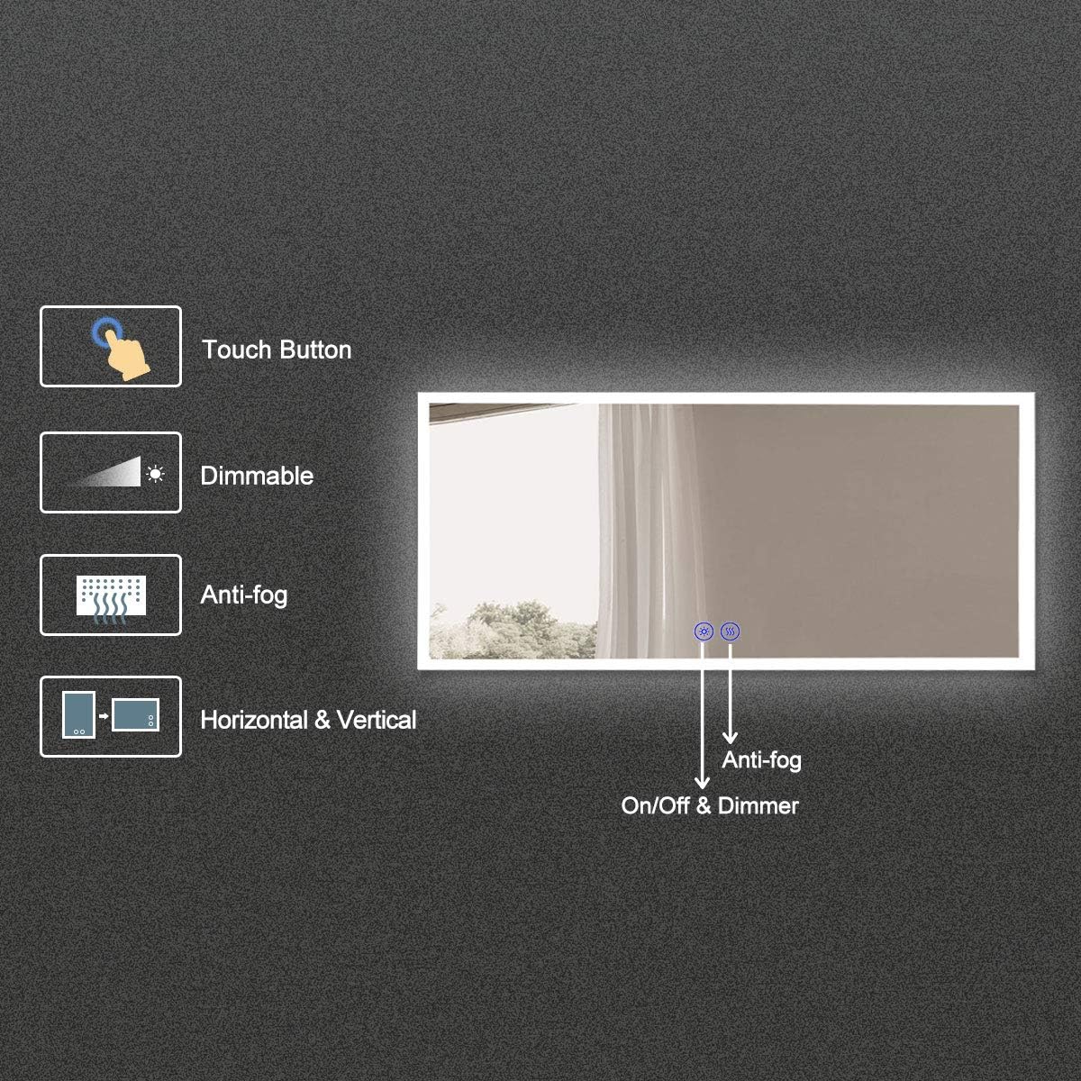 BHBL 60 x 36 Inch Illuminated LED Bathroom Mirror with Smart Button, Anti Fog, Dimmable, Bluetooth Speakers, Vertical & Horizontal Mount, Hotel Office Bar Mirror (D224-6036A)