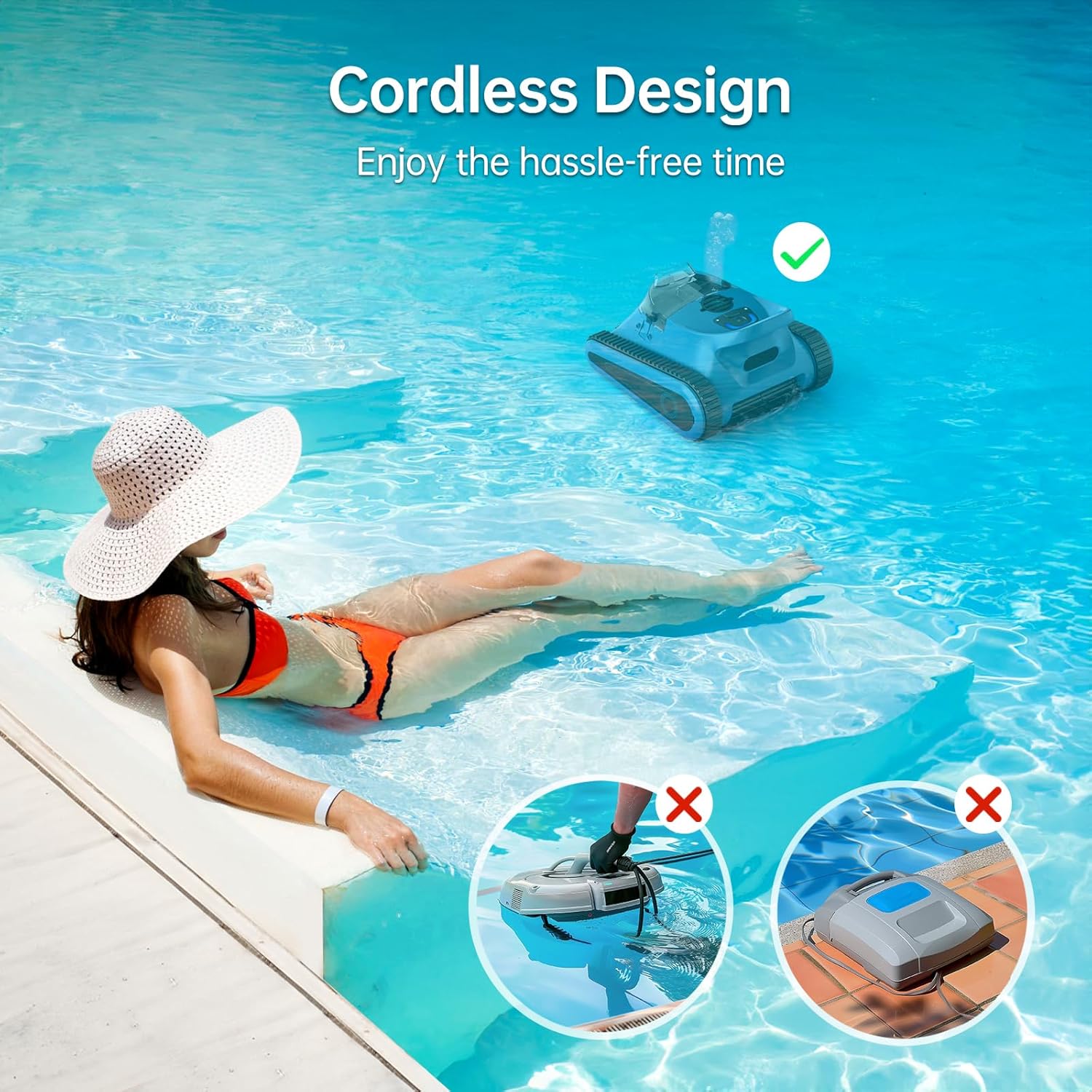 SMONET Cordless Pool Vacuum Robot: Automatic Robotic Pool Cleaner Lasts 150 Mins Wall Climbing 180W Powerful Suction LED Indicator Self-Parking for Above Ground & Inground Pools Up to 2,000 sq. ft.