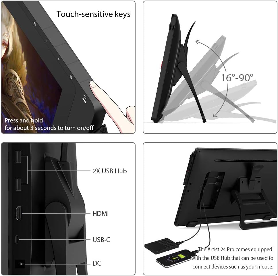 Drawing Monitor XP-PEN Artist24 Pro Pen Display 23.8-inch Working Area 2K QHD Drawing Display Tilt Supported Graphics Tablet with Screen