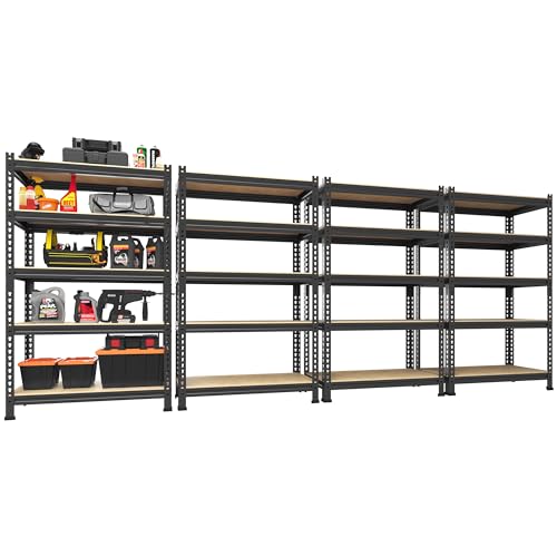 PrimeZone 2 Pack Storage Shelves 48" x 24" x 72" - 5 Tier Heavy Duty Adjustable Garage Storage Shelving, Metal Storage Utility Rack Shelf Unit for Warehouse Pantry Closet Kitchen, Black