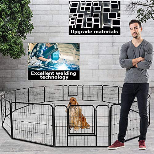 BestPet Dog Playpen Indoor 40 inch 16 Panels Metal Dog Pen Pet Dog Fence Outdoor Exercise Pen with Doors,Pet Puppy Playpen for RV Camping Yard, Black