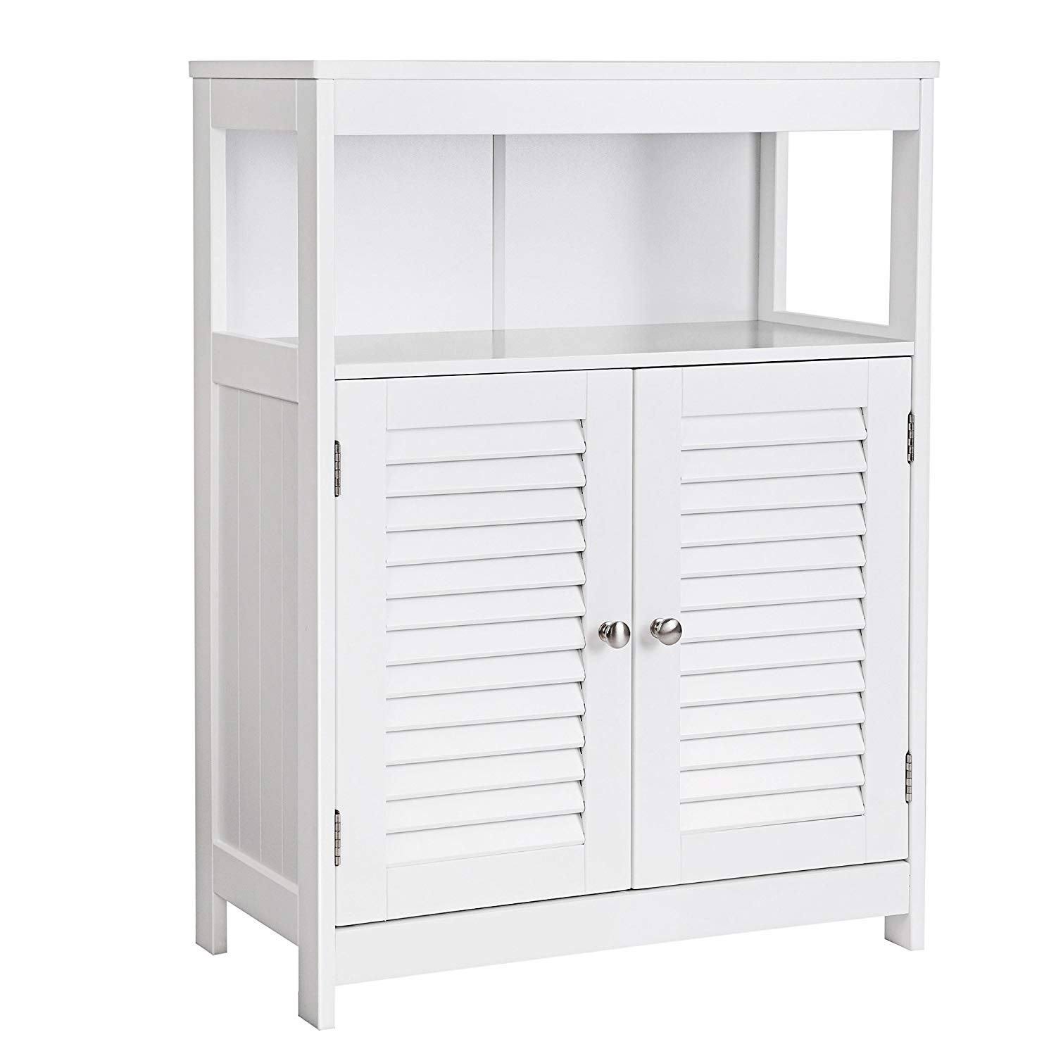 Wooden Bathroom Closet with 1 Open Shelf and 2 Door Cabinet, White