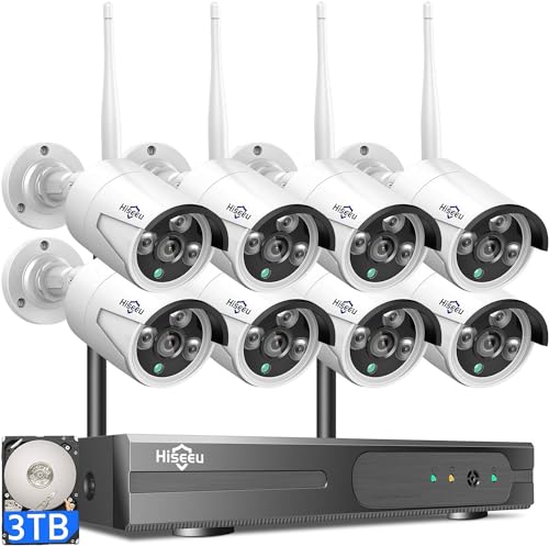 [Wireless Pro, 100ft Range] Hiseeu Wireless Security Camera System, Expandable 16CH 4K NVR, 4Pcs 3MP Night Vision WiFi Cameras Home Surveillance Outdoor, Motion Detection, 1TB HDD, One-Way Audio
