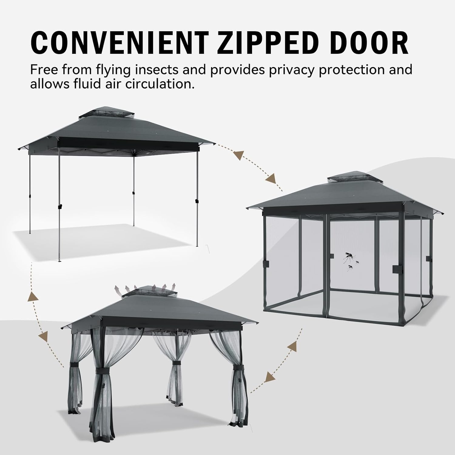 10x10 Outdoor Pop Up Gazebo - Instant Canopy Tent with Mosquito Nettings, Double Roof Vented Gazebo Canopy Shelter for Backyard Shade Party Garden Lawns (10x10ft Grey)