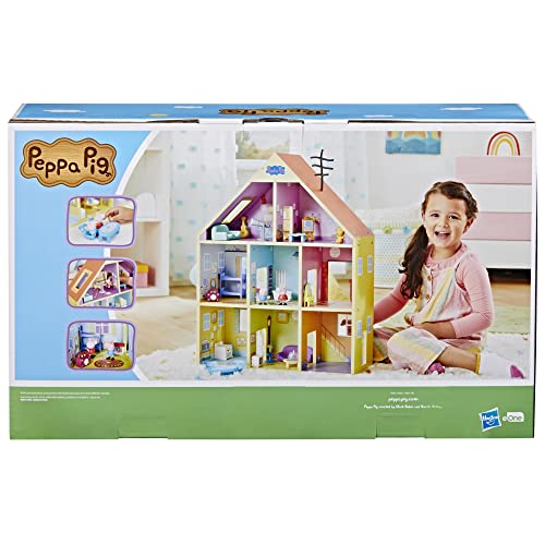 Peppa Pig Wooden Deluxe Playhouse, 8 Rooms, Includes 2 Fun Figures and 29 Accessories, Made of Responsibly Sourced Wood, for Ages 3 and Up (Amazon Exclusive)