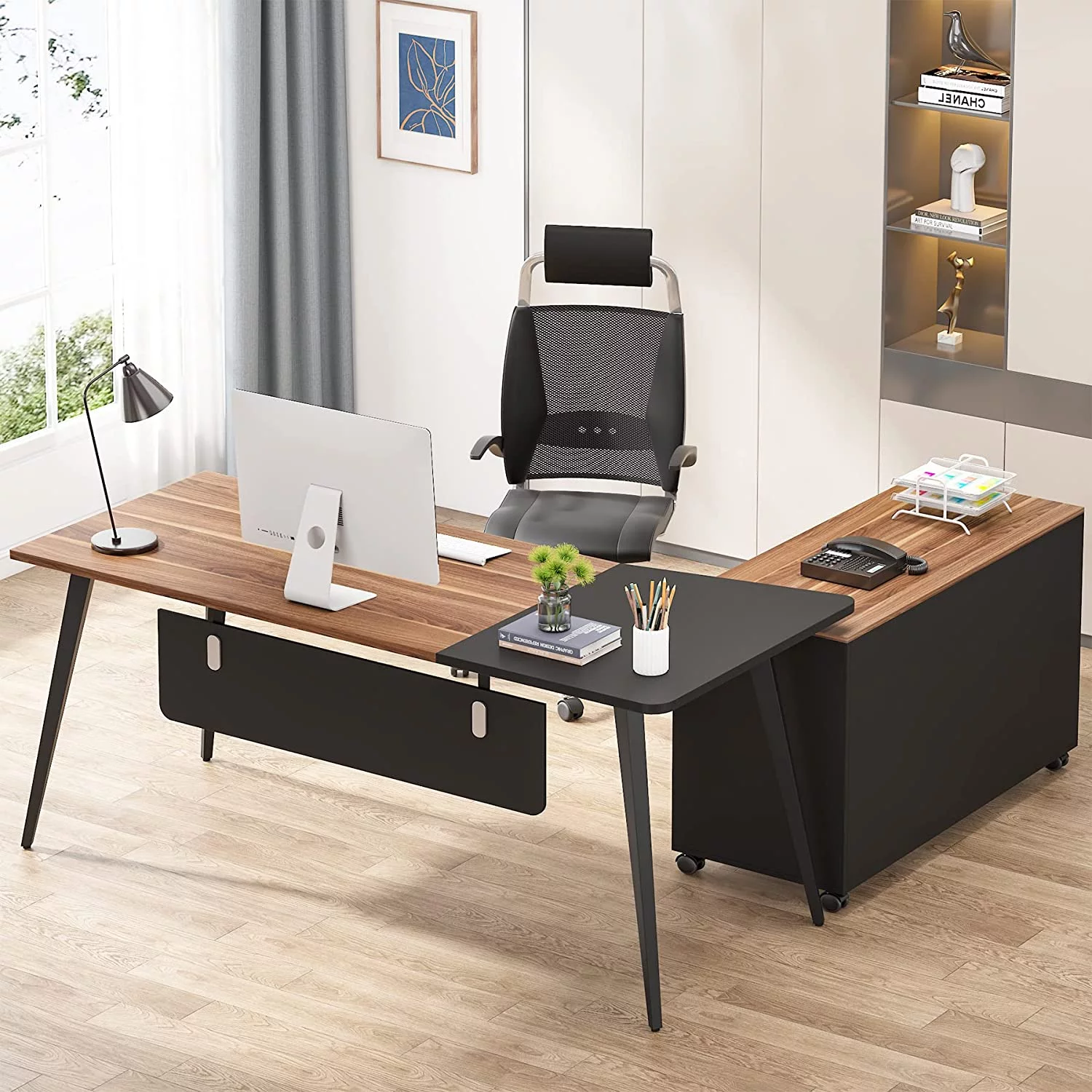 Tribesigns L Shaped Executive Desk with Drawers & File Cabinet 70 inch Large L Shape Computer Desk Office Desk with File Cabinet Storage, Office Table with Filing Cabinet for Home Office - Curated Treasures Market