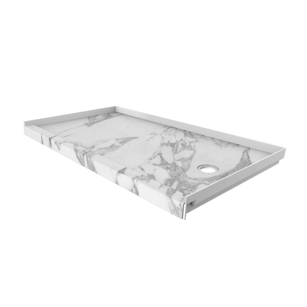 FlexStone 32 in. x 60 in. Single Threshold Shower Base with Right Hand Drain in Calacatta White