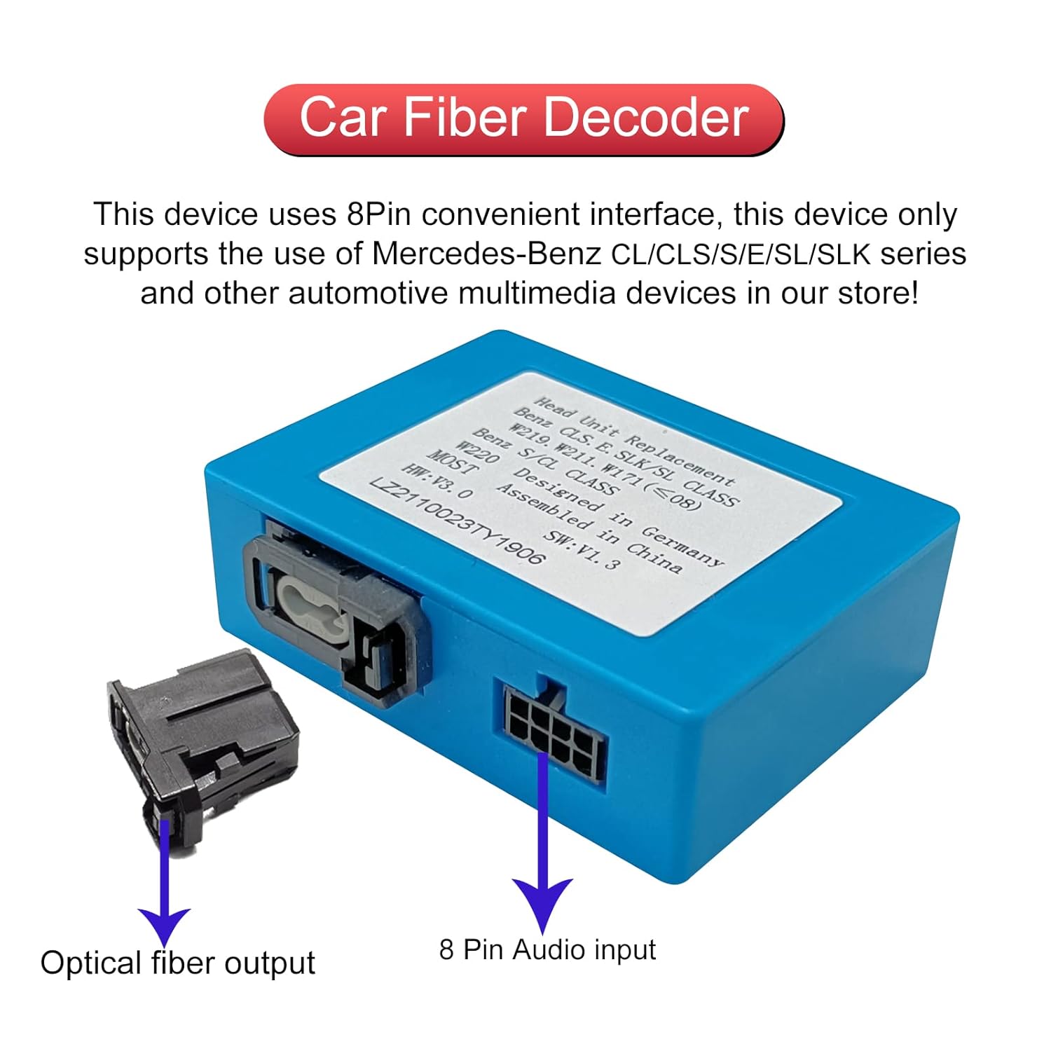 Fiber Optic Box Decoder Most Bus Based Systems for Head Unit Replacement Car Stereo Radio for Mercedes Benz E CLS SLK SL S CL Series (W219 W211 W171) (2003-2008)