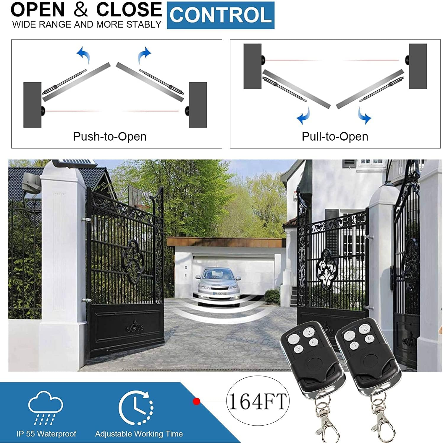 DC HOUSE 24V DC/AC Heavy-Duty Automatic Solar Dual Gate Opener Kit with Keypad + Car Sensor for Swing Gates Up to 16.4 Feet for Fences/Palisades/Agricultural/Driveway Gates | Subcontract Delivery