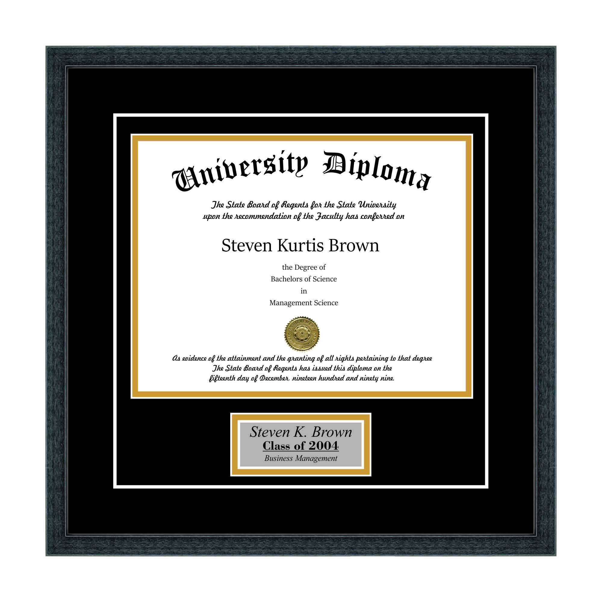 Perfect Cases and Frames Personalized Single Diploma Frame with Double Matting for 17x22 x 11x22 Tall Diploma with Black 3/4x22
