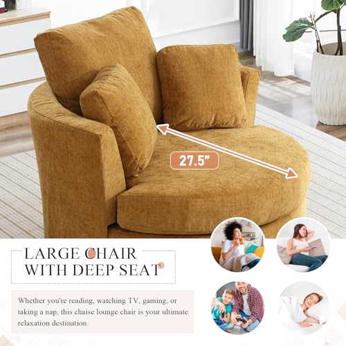 Chair and A Half with Ottoman, 360° Swivel Accent Barrel Chair Modern Comfy Round Reading Sofa Swivel Chairs Circle Lounge Chair for Bedroom Living Room w/4 Pillow Lower Seating Heigh (White, Large)
