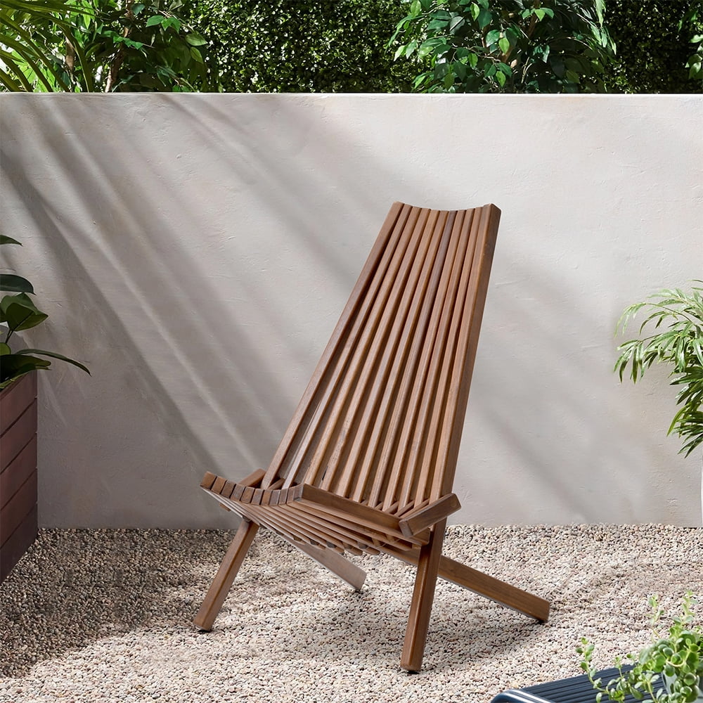Folding Wooden Outdoor Chair, Stylish Low Profile Acacia Wood Lounge Chair for the Patio, Porch, Lawn, Garden, Assembly Required