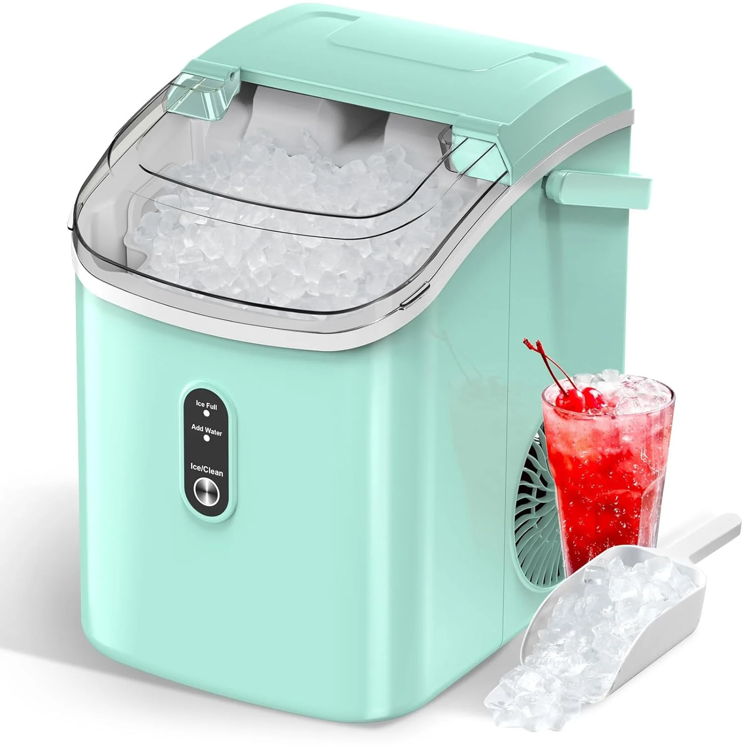 Nugget Ice Maker Countertop, Pebble Ice Maker with Soft Chewable Pellet Ice, 33Lbs/Day, Self-Cleaning, One-Click Operation, Portable Nugget Ice Machine for Home Office Kitchen Bar Party - Curated Treasures Market