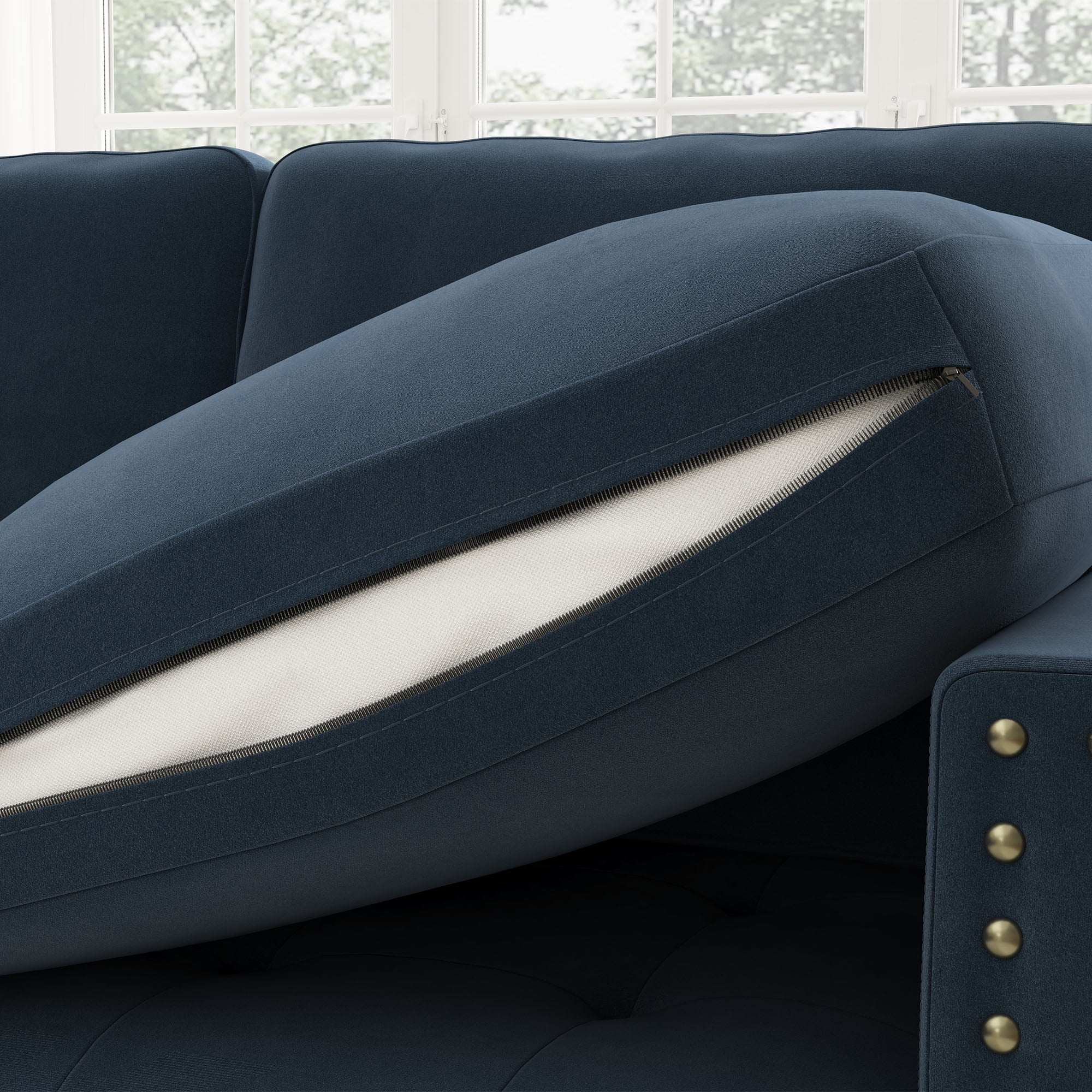 HONBAY U-Shape Tufted Sectional Couch for Apartment Living Room Sofa Couch Sets with Storage Reversible Ottoman(Tray), Dark Navy Blue