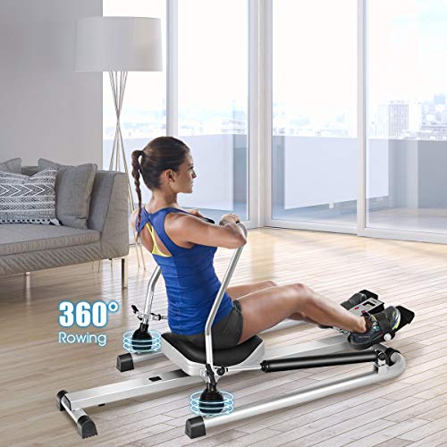 GYMAX Rowing Machine for Home, 265LBS Weight Capacity Hydraulic Rowing Machine with Adjustable Cylinder Resistance up to 110lbs & LCD Monitor, Compact Full Motion Rower for at Home Exercise