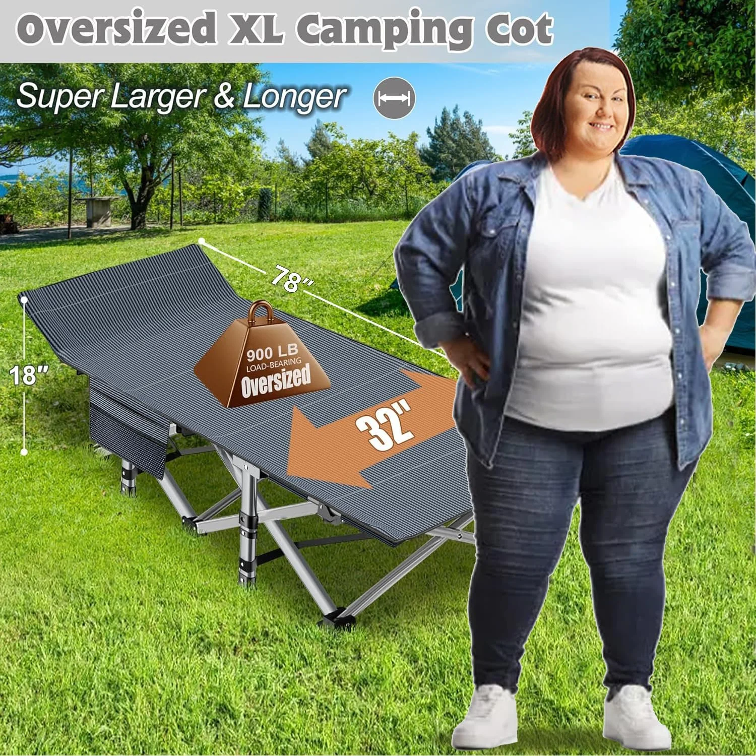ABORON Oversized XL Folding Sleeping Cots for Adults, 900lb Loading Double-Layer 1200D, Heavy Duty Guest Bed W/Mattress & Carrying Bag