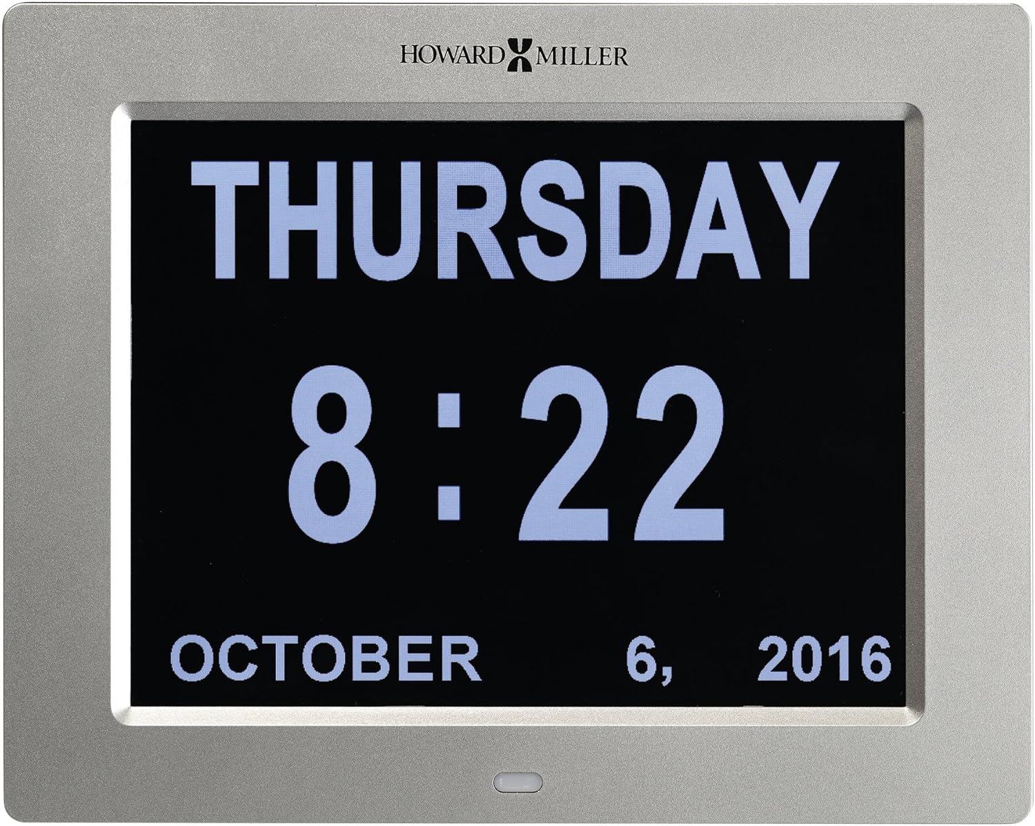Howard Miller Memory Wall Clock 625-632 – Satin Silver Case, LED-Backlit Display, 12/24 Hour Time Display, Multi-Lingual, Modern Home Decor, AC Powered