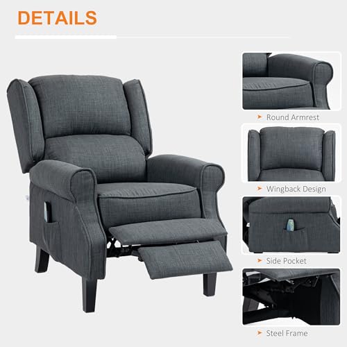 HOMCOM Vibration Massage Recliner Chair for Living Room with Heat, Wingback Single Sofa, Modern Suede Fabric Push Back Reclining Chair with Footrest, Side Pocket, Black