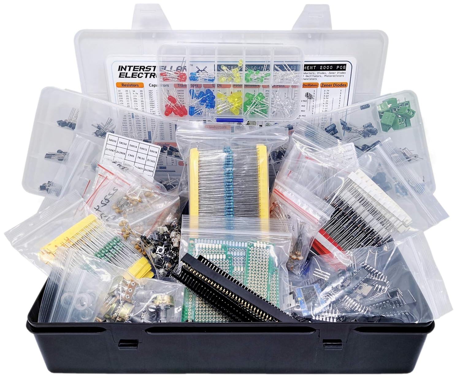 Electronic Component Assortment, Resistors, Capacitors, Inductors, Diodes, Transistors, Potentiometer, IC, LED, PCB, 2200 pcs