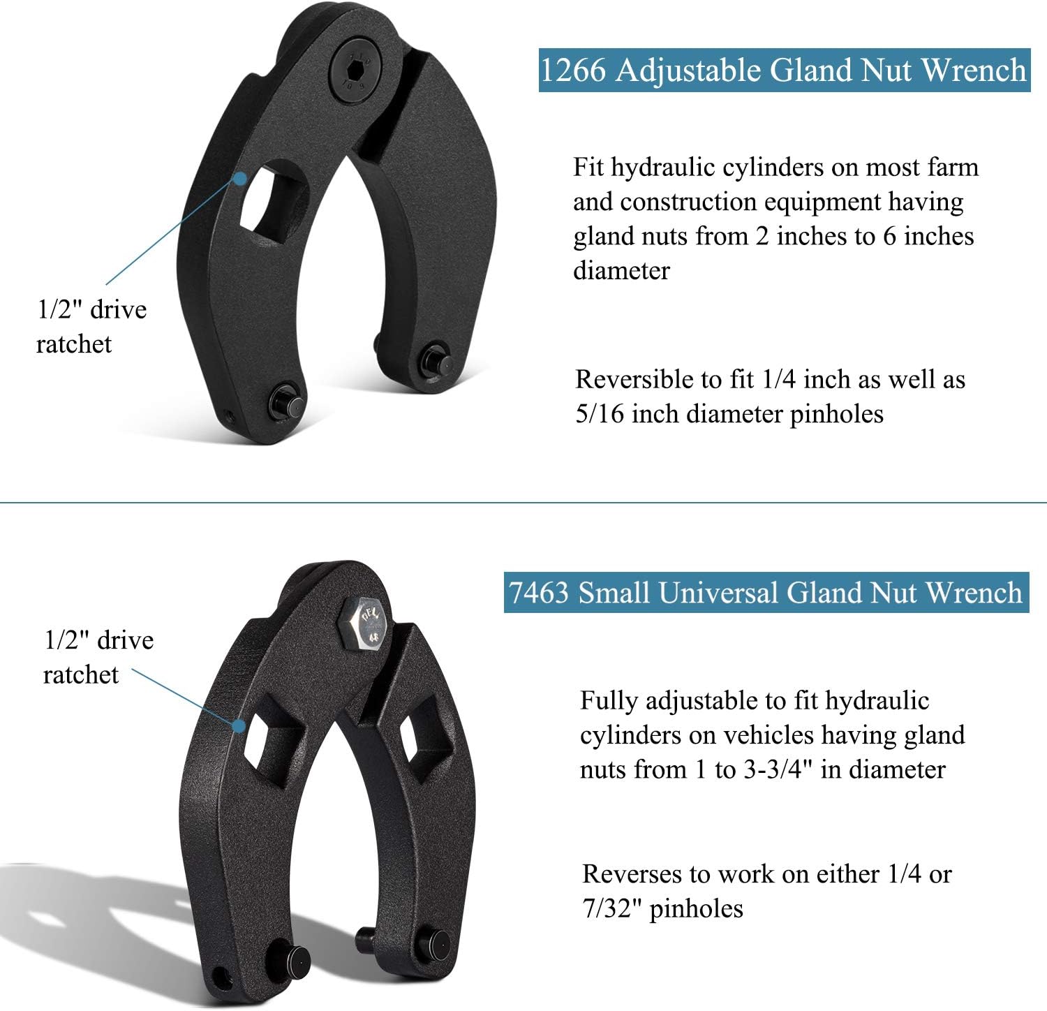 1266 Adjustable Gland Nut Wrench & 7463 Small Universal Gland Nut Wrench For Hydraulic Cylinders (Set of 2) Pack of 2