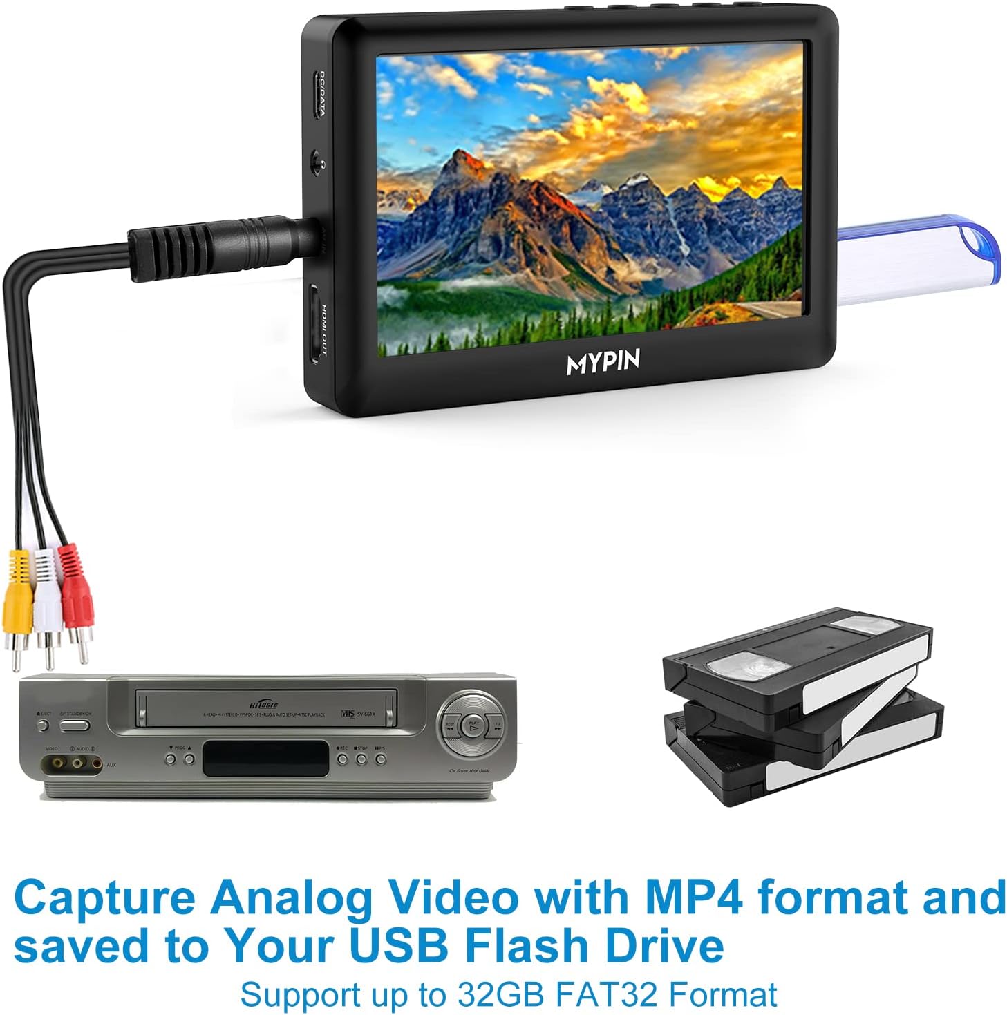 Video to Digital Converter, 4.3" AV Video Capture Box/Video Player, Record Video from VHS, HI8, Camcorder, Set Top Box or Any Source, Analog Video to Digital Converter, Built-in Stereo Speakers Mic-in