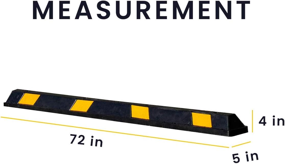 Zento Deals Rubber Parking Curb Garage Car Stopper - Parking Wheel Stopper Block 72” Wide Easy to Install, Black/Yellow Reflective Parking Block; for Car, Truck, Trailer and RV Pack of 2