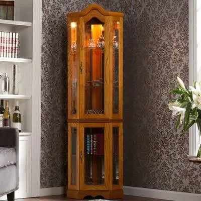 Erastus Lighted Curio Cabinet Red Barrel Studio Color: Golden Oak