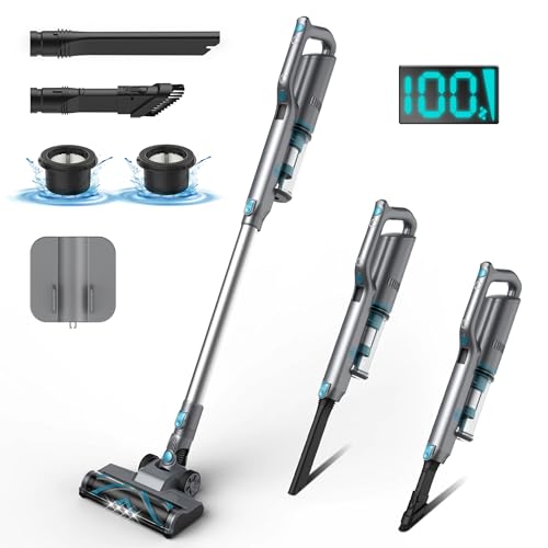 Cordless Vacuum Cleaner, Stick Vacuum with Powerful Suction, 45Mins Runtime Rechargeable Vacuum, Anti-Tangle & 1.2L Dust Cup, 6-in-1 Lightweight Vacuum for Hardwood Floor/Carpet/Pet Hair