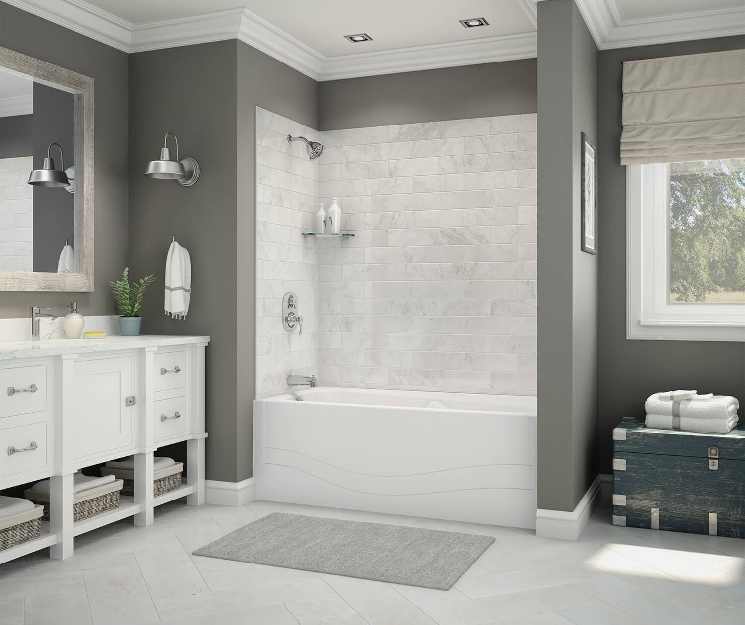 Maax 103424-307-508-800 Marble Carrara Fiberglass/Plastic Composite Bathtub Wall Surround