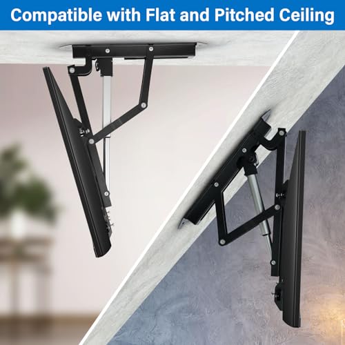 TOPSKY Electric Ceiling TV Mount with Remote, Motorized Flip Down Pitched Roof TV Mount for 32 to 70 Inch Flat Screen TVs