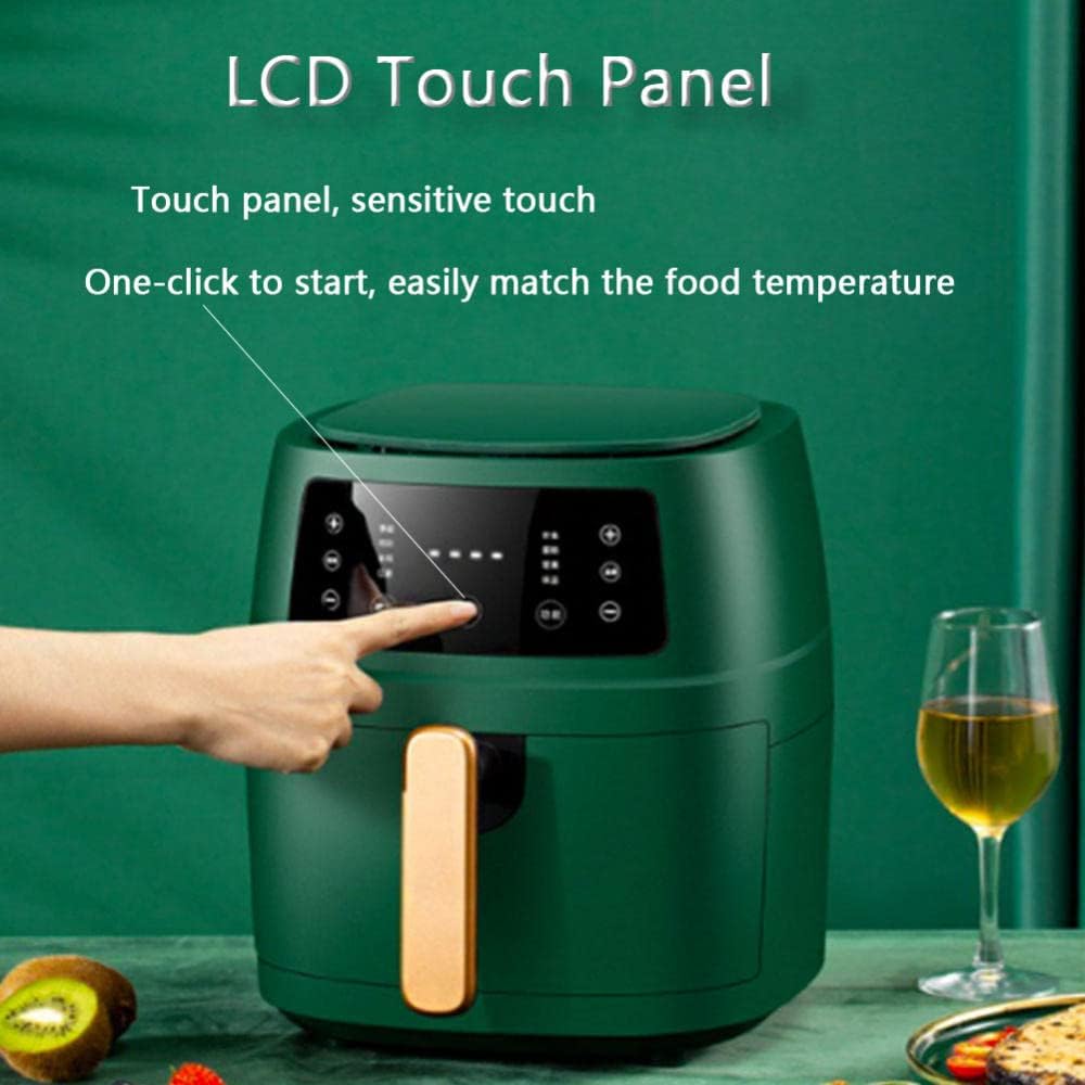 5. 4 Quart Air Fryer, Large Family Size Electric Hot Air Fryer Oven Oilless Cooker with 8 Presets, LCD Digital Touch Screen and Nonstick Detachable Basket, 2400W(Green)