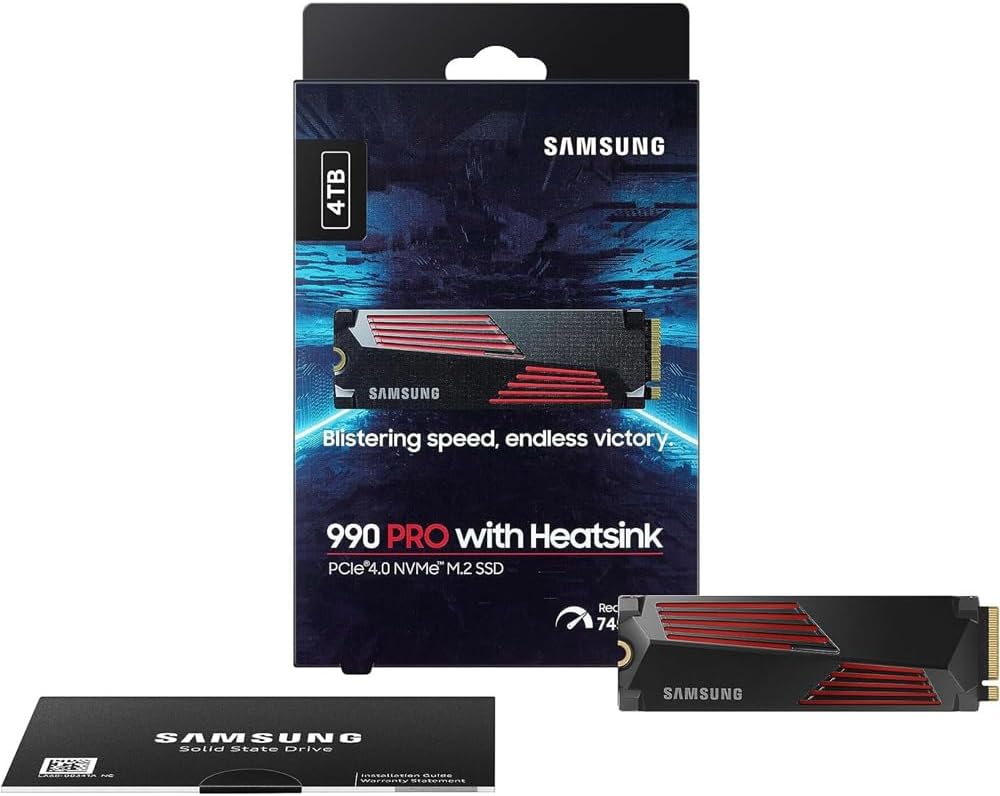 Samsung MZ-V9P4T0CW 990 PRO 4TB Heatsink PCIe 4.0 NVMe M.2 Solid State Drive (2-Pack), PS5 Compatible Bundle with 1 YR CPS Enhanced Protection Pack