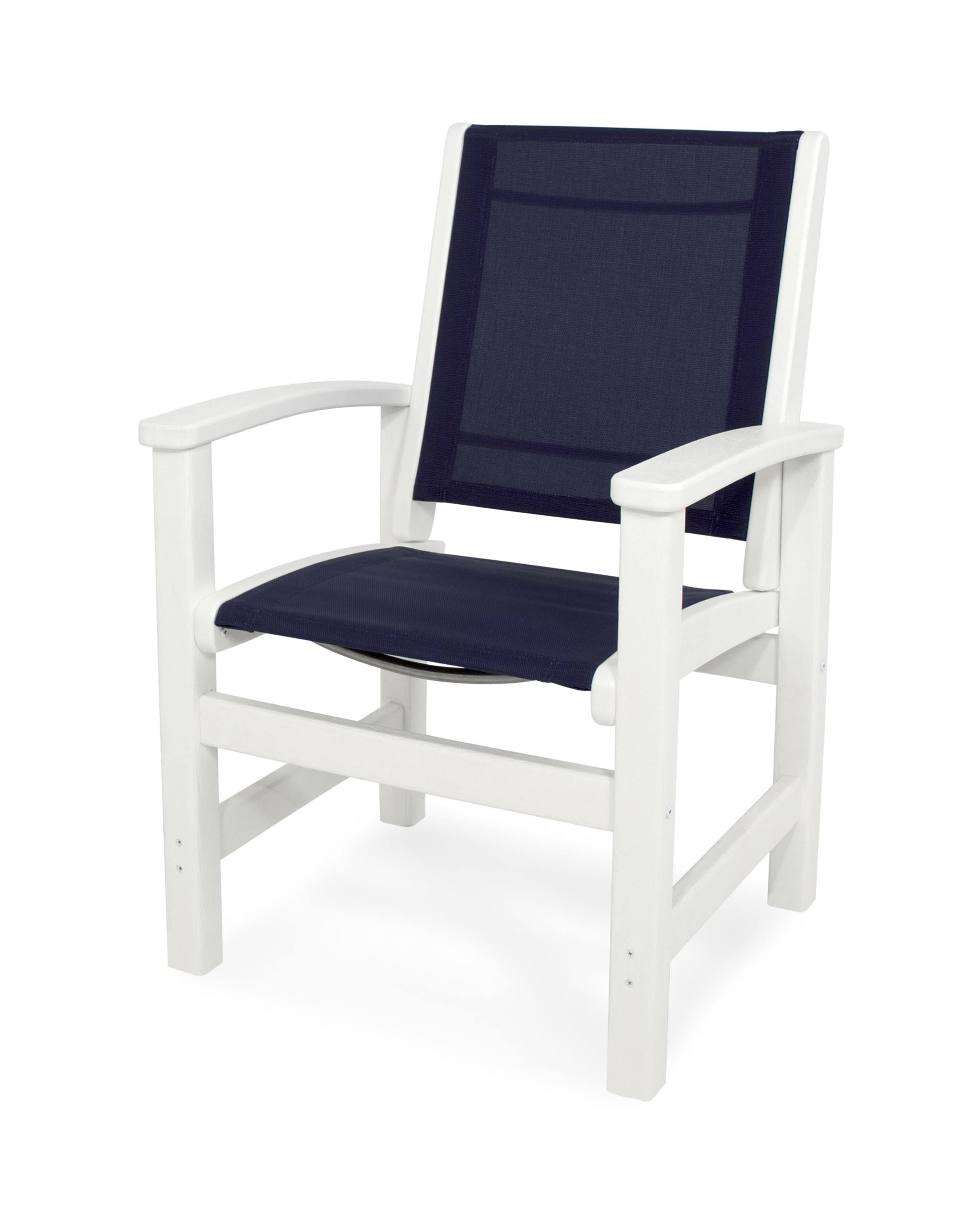 POLYWOOD Coastal Dining Chair in White / Navy Blue Sling