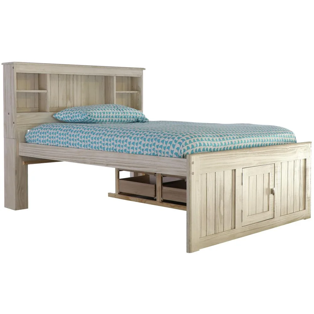 American Furniture Classics OS Home and Office Furniture Model 85221K6-22 Solid Pine Full Captains Bookcase Bed with 6 drawers in Light Ash