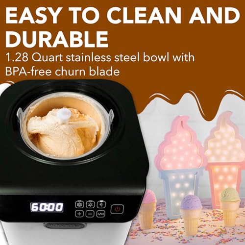Whynter Ice Cream Maker Machine Automatic 2.1 Qt. Upright with Built-In Compressor, LCD Digital Display & Timer, No Pre-Freezing, ICM-201SB, Stainless Steel