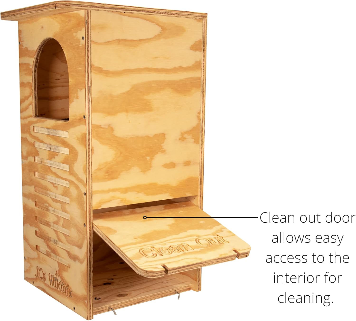 JCs Wildlife Barred Owl Nesting Box - Treated Exterior Grade Plywood - Mounting Hardware and Pine Shavings Included - Dedicated Clean Out Door for Easy Cleaning - Made in The USA