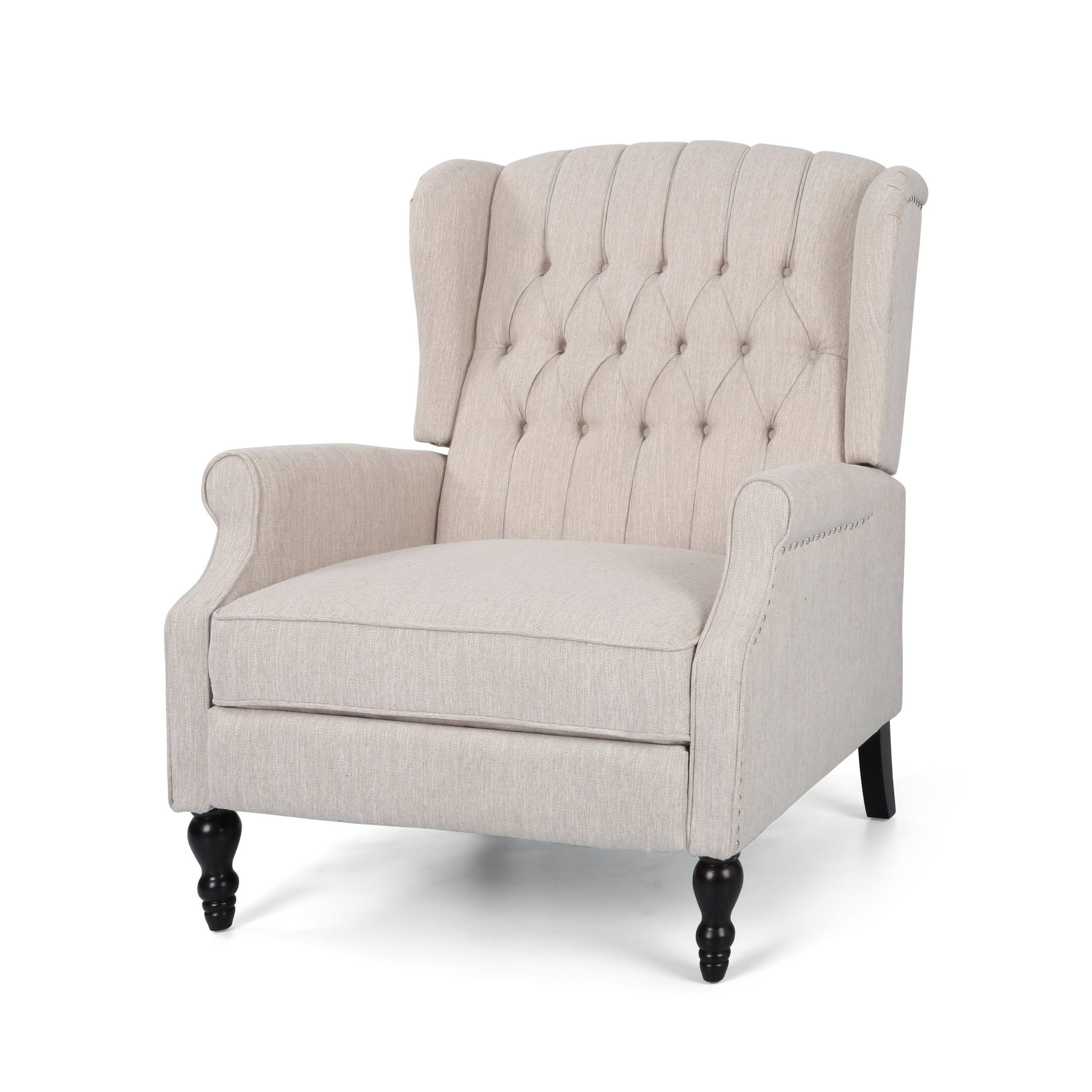 Salome Oversized Tufted Wingback Fabric Push Back Recliner, Navy Blue