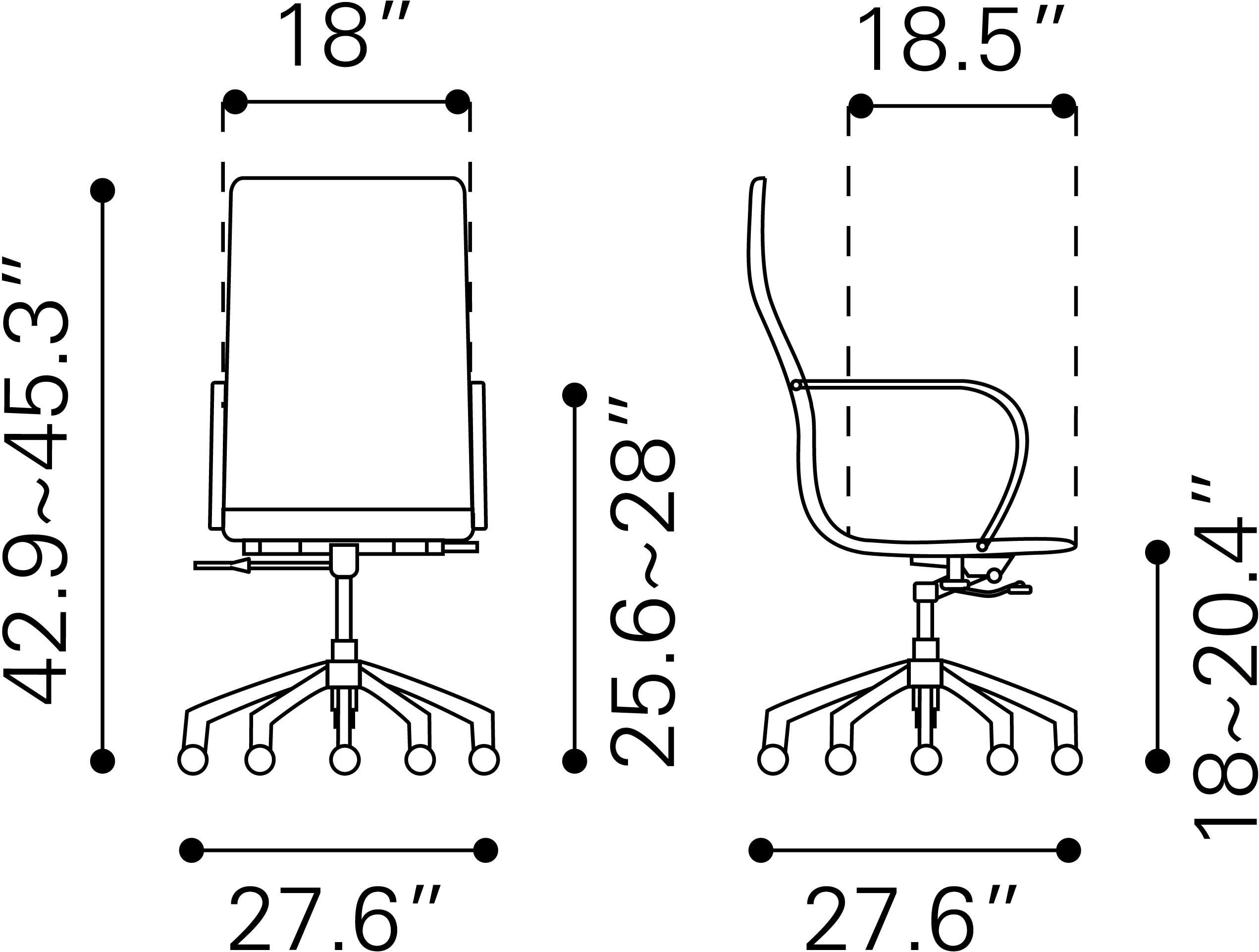 Zuo Modern Glider Hi Back Office Chair Black