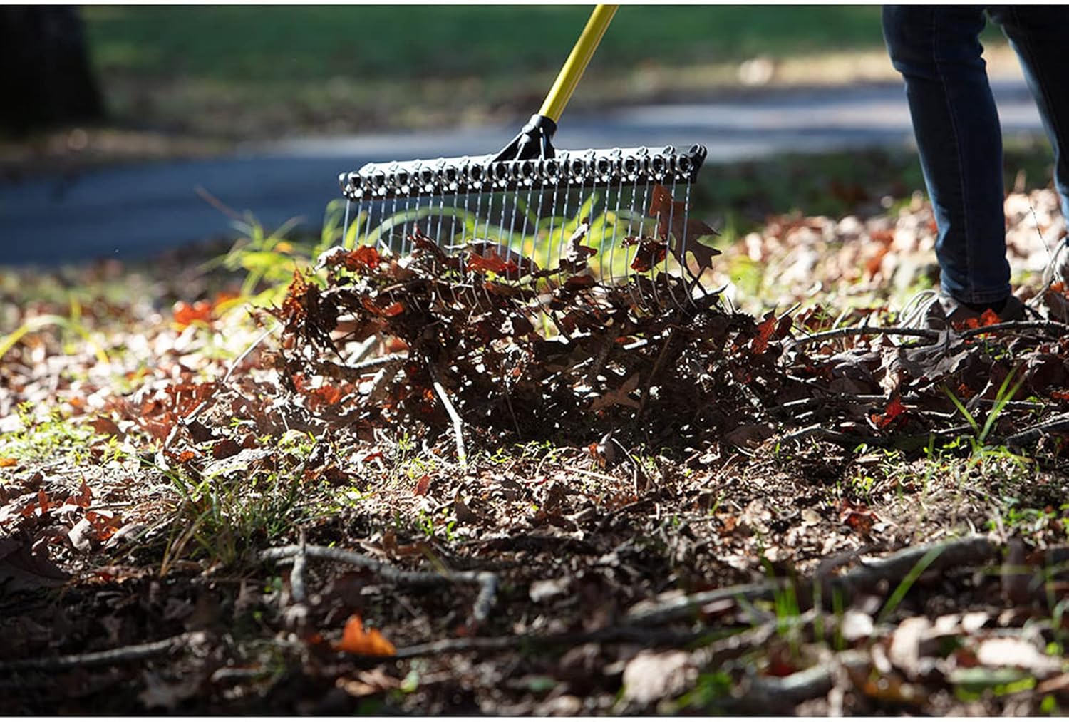 Groundskeeper II Rake 55” Lightweight Fiberglass Handle, w/ 21” Head, Durable Steel Tines for Gardening, De-thatching or Professional Landscaping Pack of 2