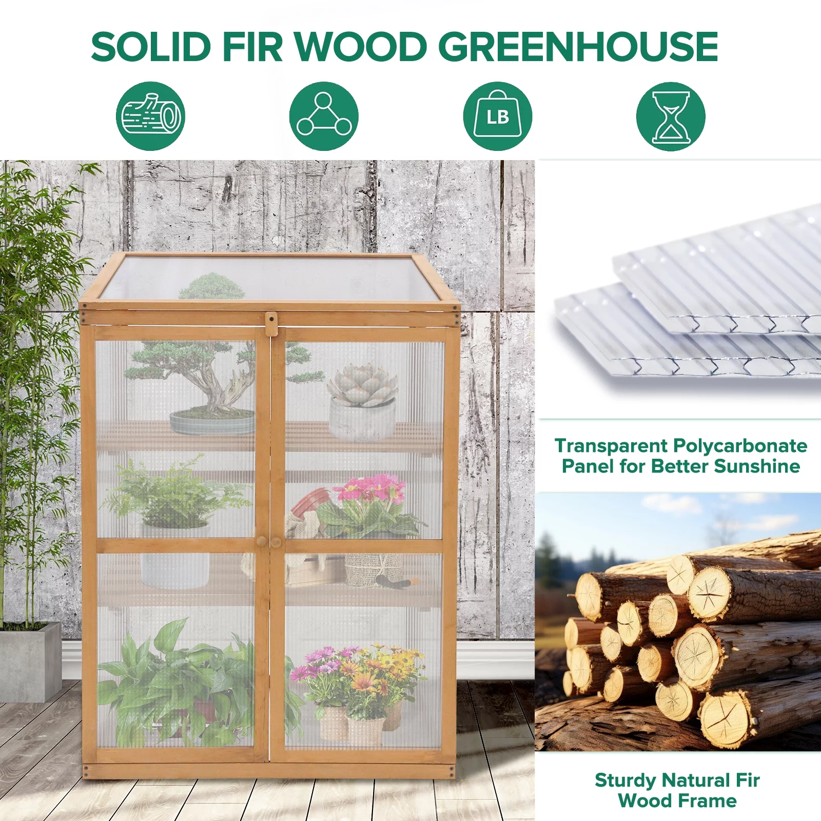 EAGLE PEAK Garden Cold Frame Greenhouse with Adjustable Shelves, 30.1x22.0x43.3in, Indoor & Outdoor Use, Wood Frame with PC Windows & Vented Roof, Natural