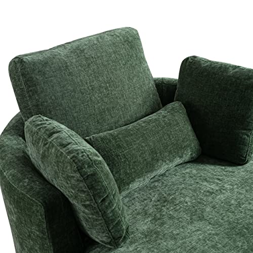 Chair and A Half with Ottoman, 360° Swivel Accent Barrel Chair Modern Comfy Round Reading Sofa Swivel Chairs Circle Lounge Chair for Bedroom Living Room w/4 Pillow Lower Seating Heigh (White, Large)
