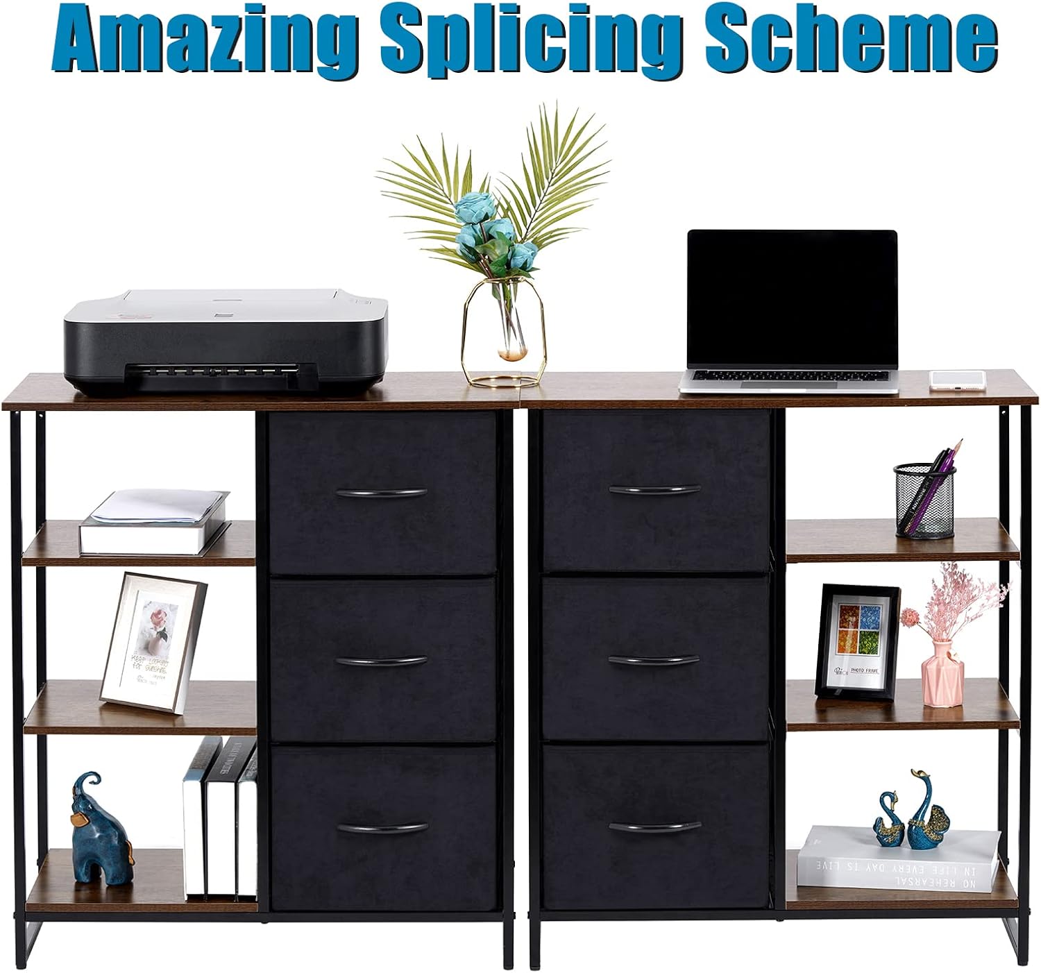 LYNCOHOME Dresser with 3 Drawers and Shelves, Storage Cabinet, Office Lateral File Cabinets, Shlef Storage Organizer for Bedroom, Livingroom, Office(Left Shelf)
