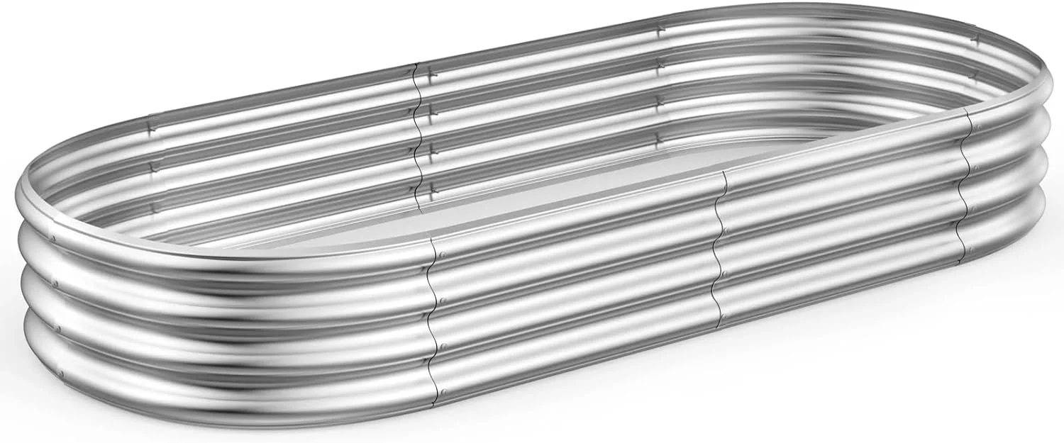 Raised Garden Bed 6.5ft Galvanized Planter Box Outdoor, Rot-Resistant Oval Large Metal Garden Bed Planter for Vegetables Flower Herb - Curated Treasures Market