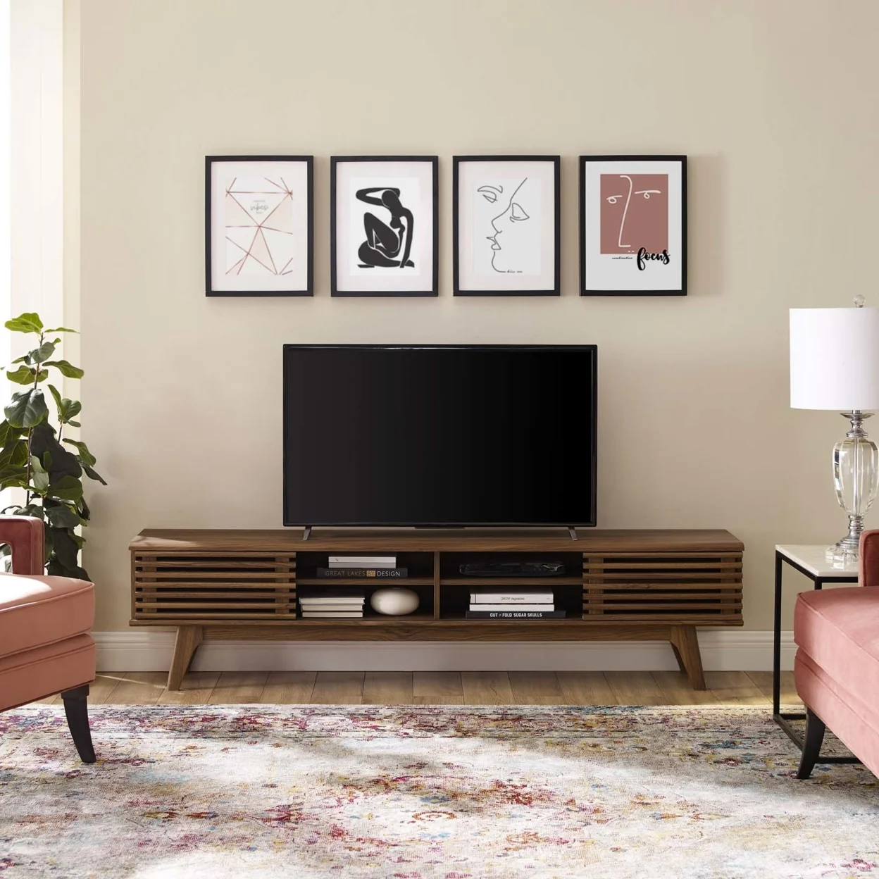 Modway Render 70" Entertainment Center TV Stand in Walnut Walnut