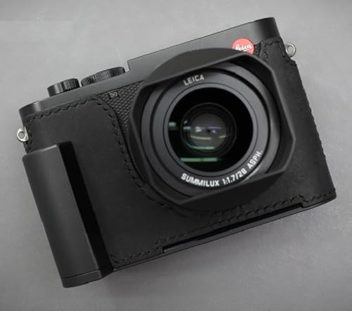 LIM'S Genuine Italy Leather Camera Half Case Metal Grip Dovetail Plate Handmade for Leica Q3 Q3 43 [All Black]