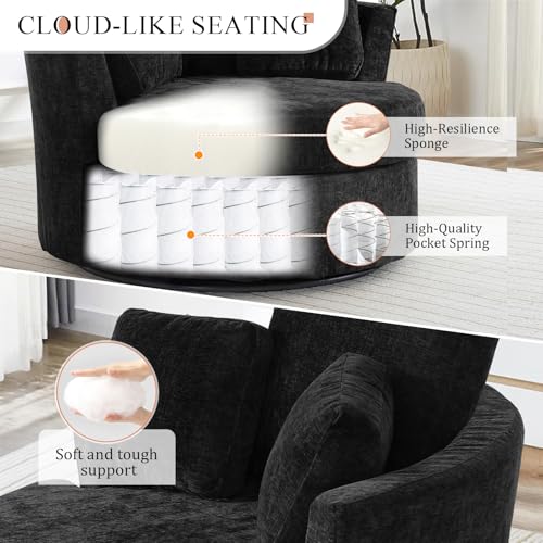 Chair and A Half with Ottoman, 360° Swivel Accent Barrel Chair Modern Comfy Round Reading Sofa Swivel Chairs Circle Lounge Chair for Bedroom Living Room w/4 Pillow Lower Seating Heigh (White, Large)