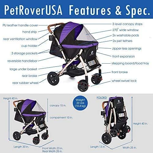 HPZ Pet Rover XL Extra-Long Premium Heavy Duty Dog/Cat/Pet Stroller Travel Carri